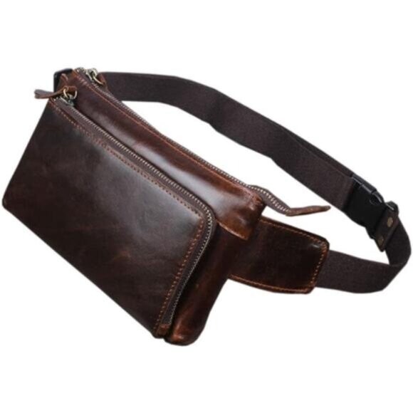 Real Leather Waist Bag, Fanny Pack Brown - Picture 1 of 7
